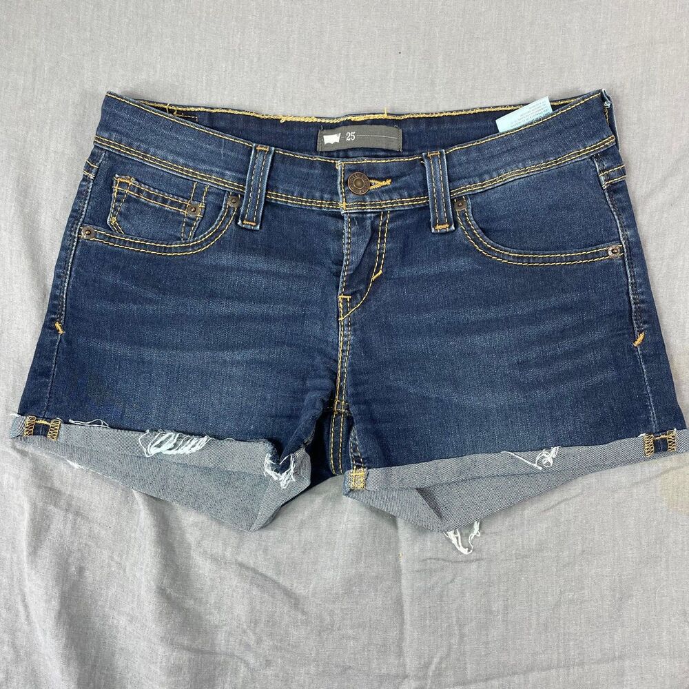 Levis Womens Denim Jean Shorts Size 25 Dark Wash Cut Off Rolled Cuff
